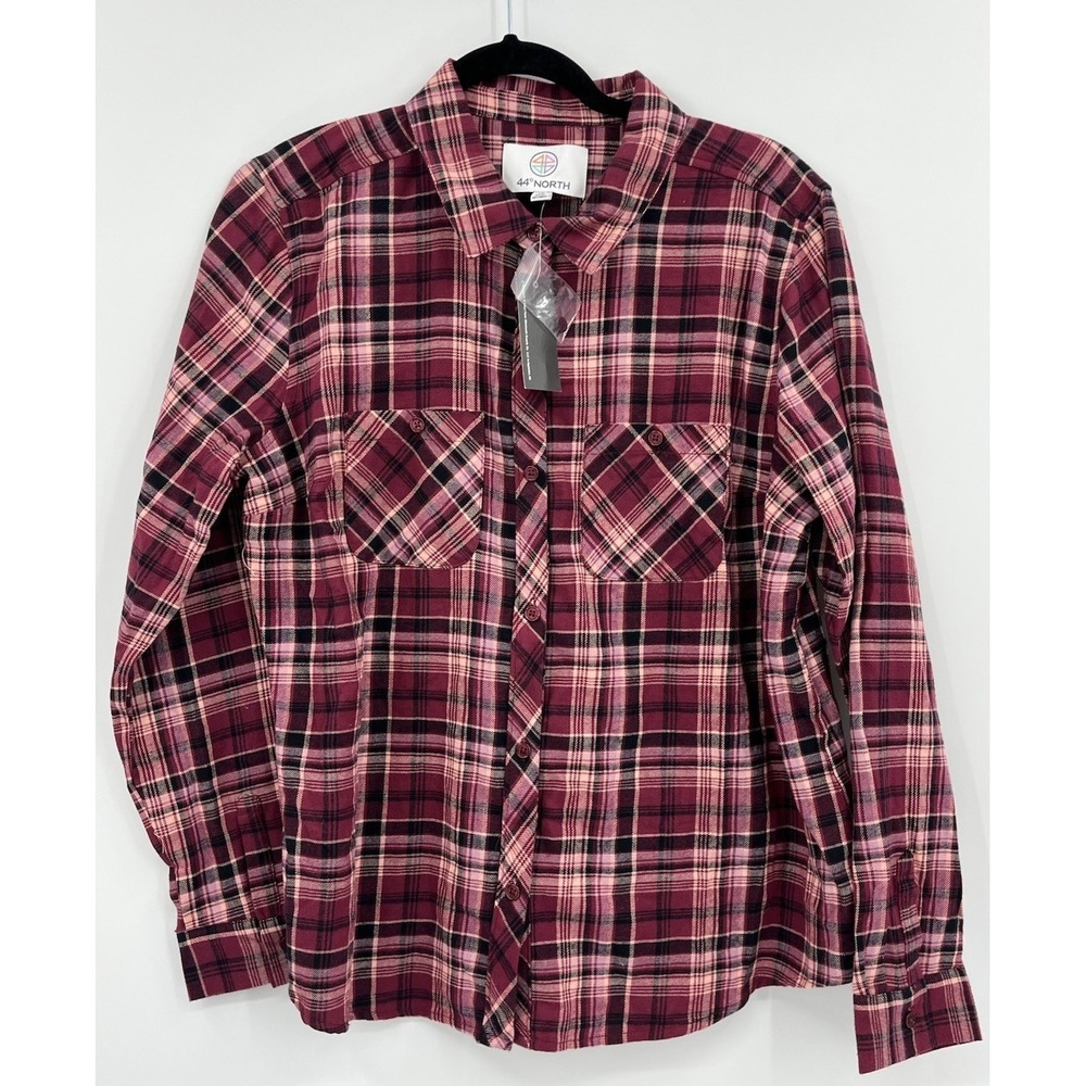 New 44° Degrees North Plaid Flannel Shirt Cotton Long Sleeve Women's Size XL